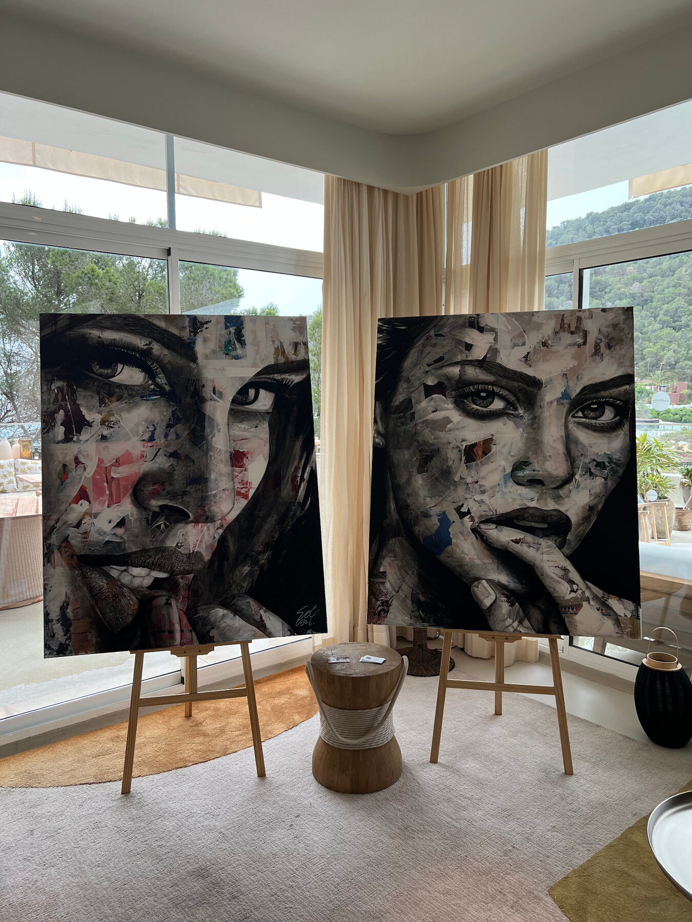 Large-scale portrait works staged in the corner lounge.
