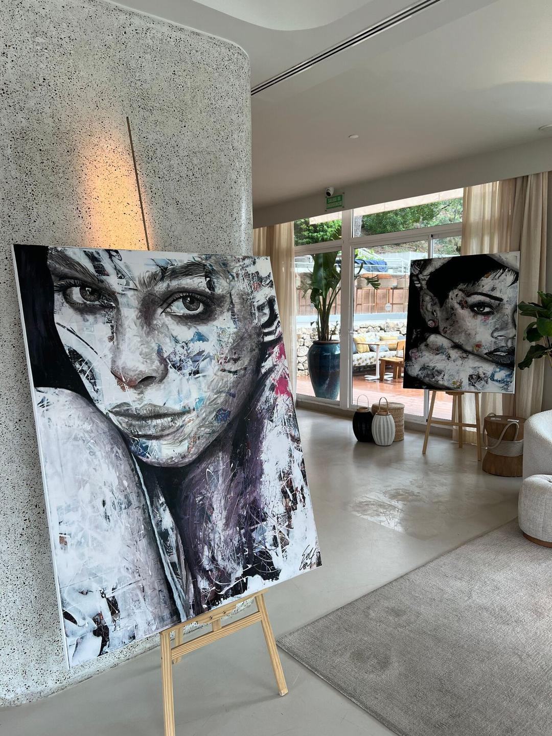 Concrete column meets contemporary canvas.